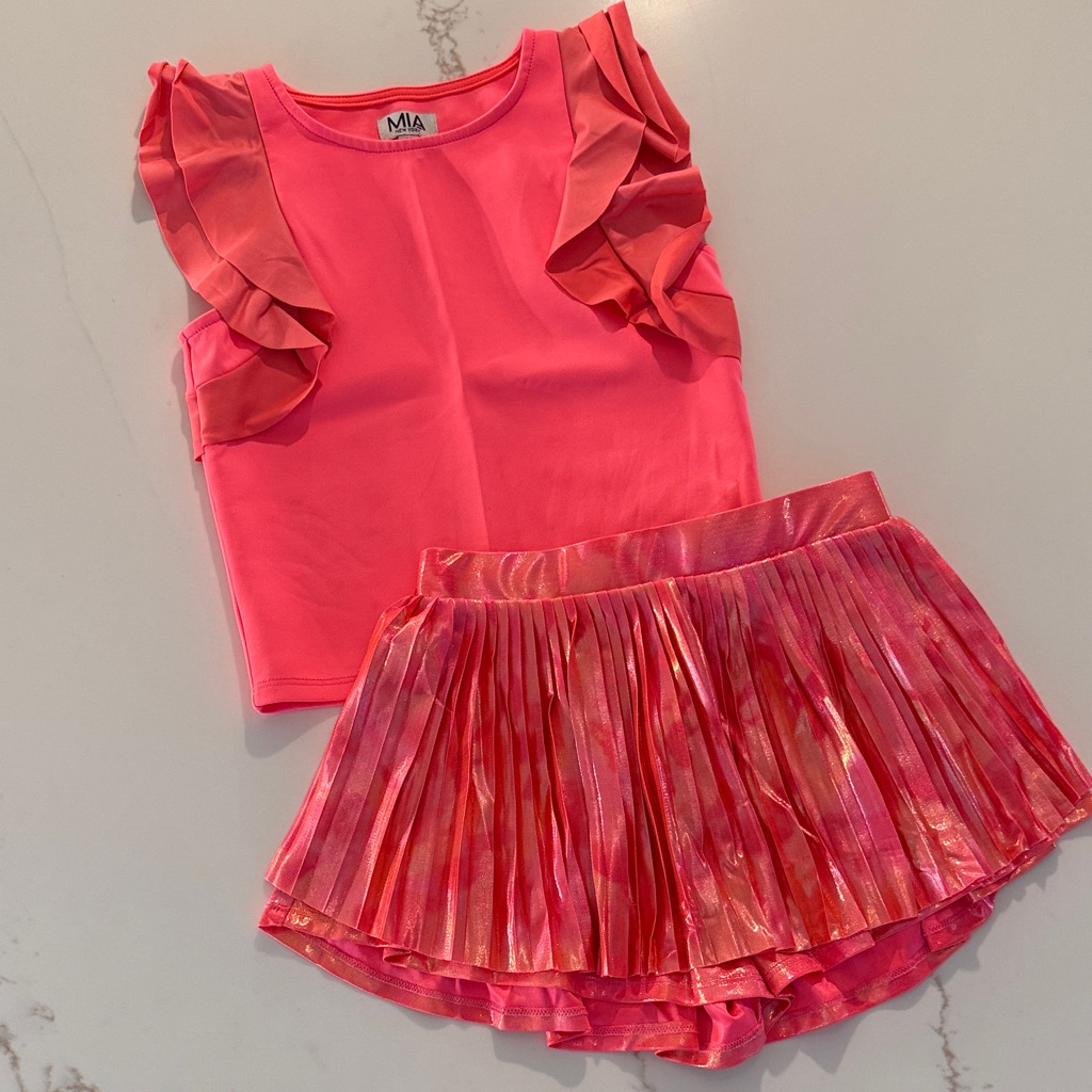 Mia Coral Ruffle Top And Skirt Ensemble